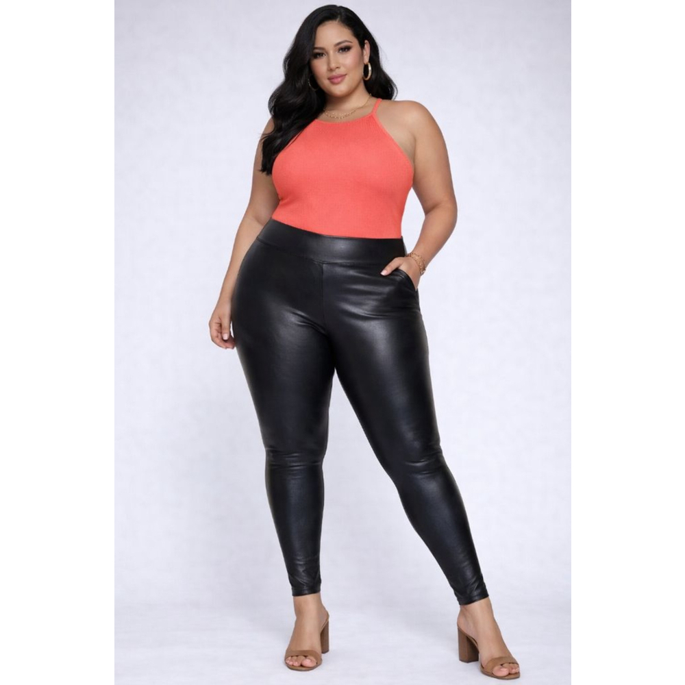 Time and Tru Black Faux Leather Leggings Women's Size L